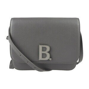 BALENCIAGA logo shoulder bag gray leather wristlet clutch